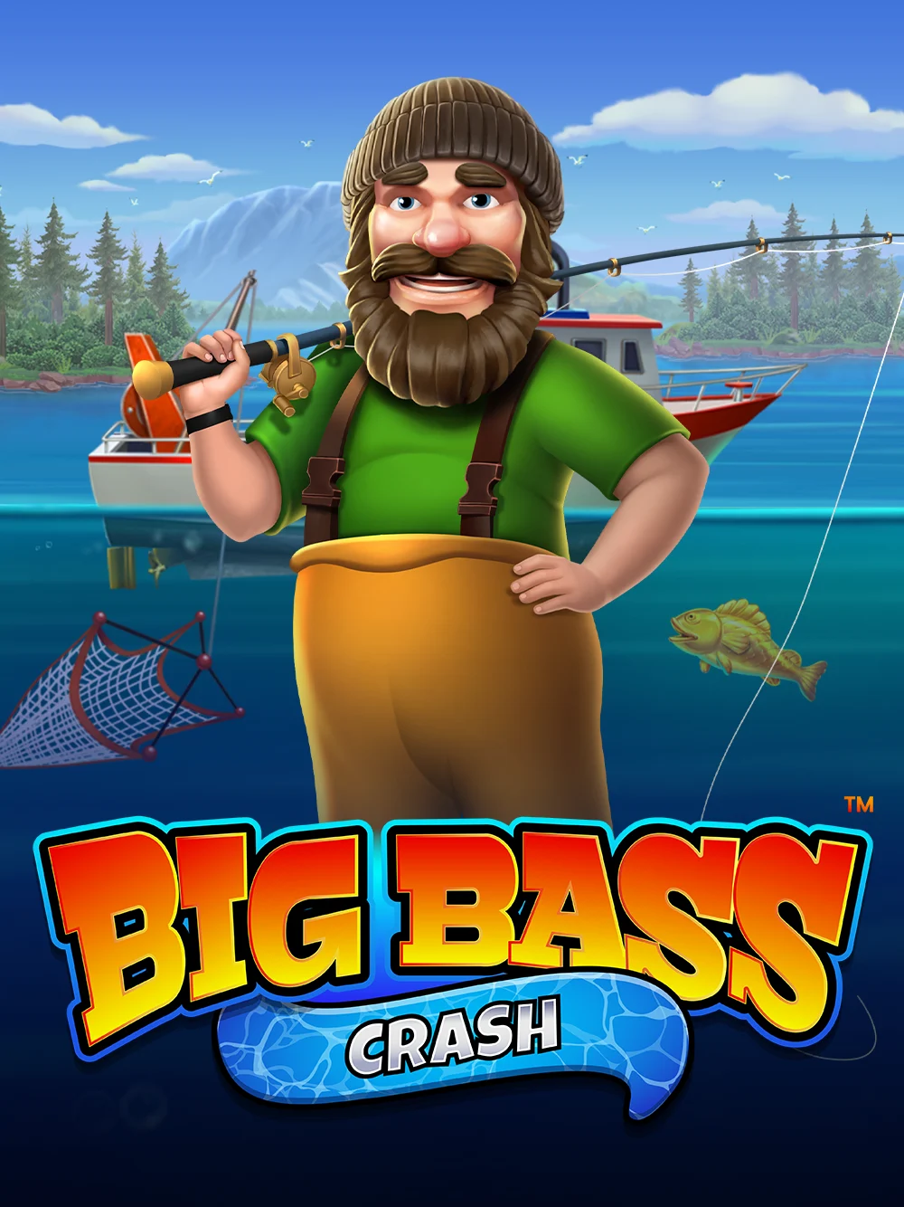 Tarjeta de juego crash inspirada en pesca y premios grandes.